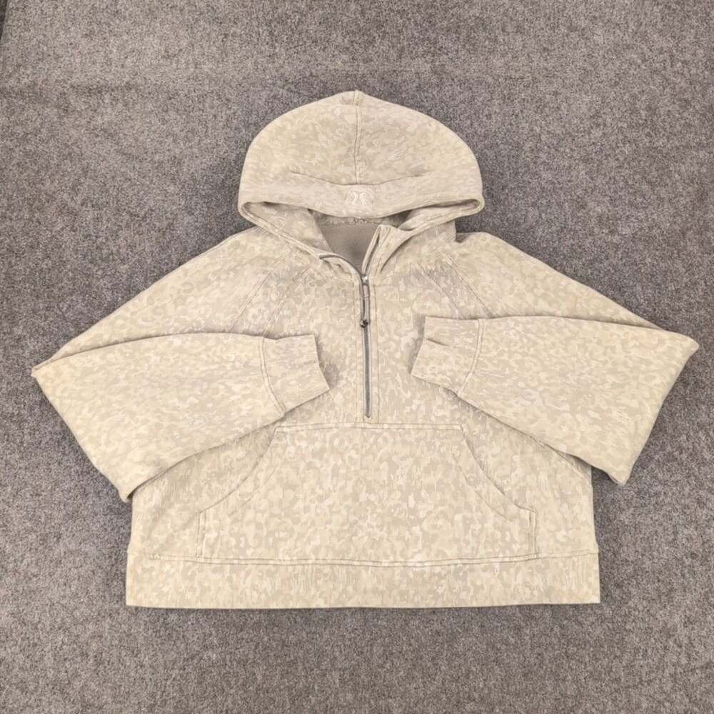 Lululemon Hoodie Pullover Womens 20 2XL Beige Camo Scuba 1/4 Zip Fleece Pockets